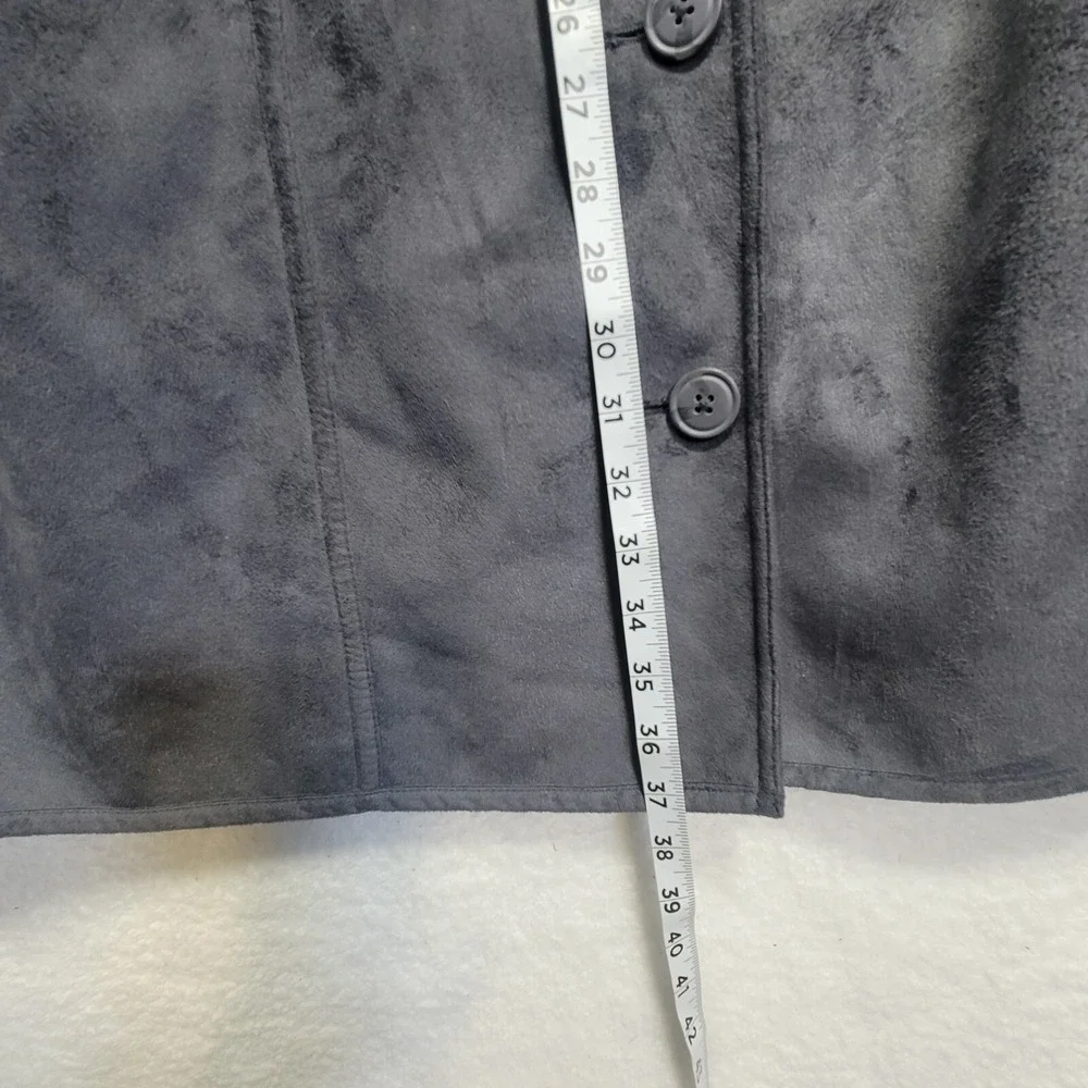 Denim & Co Coat Size 2XL Women's Grey Long Faux Suede & Sherpa Lined